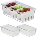 Contenitori per Frigo con Coperchio, Set da 3, Impilabili, 3 Cestelli Scola Verdure, Box Alimenti,