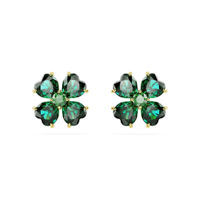 Paar Ohrstecker SWAROVSKI "IDYLLIA, KLEEBLATT, 5666236", grün (gelbgoldfarben, metallfarben, grün, grün), Ohrringe, Damen, Metall, mit Swarovski Kristall und Swarovsi Zirkonia (synth.) Image