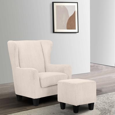 Ohrensessel HOME AFFAIRE "Chilly, Sessel mit Hocker und Federkern-Polsterung", beige (creme), B:84cm H:101cm T:84cm, 100% Polyester, Sessel, in Cord und Microfaser-Bezug, Unser Dauertiefpreis Image