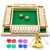 Dice Game Shut The AIF4 Box Game Wooden Board Game with 10 Dices a Classic 4 Sided Family Math Game for 2-4 Players Dice Board Game Shut-The-Box(Kids or Adults)