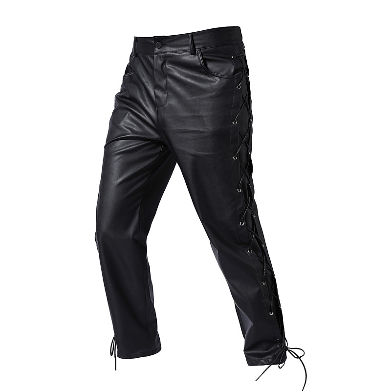 Men's Faux Leather Pants Casual Pants Straight Leg Solid Colored Sports Full Length Casual Nightclub Clubwear Streetwear Casual Black Wine Inelastic