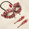 1 Set Rhinestone Jewelry Set Masquerade Mask And Earrings Set Women Costume Jewelry