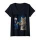 Damen Schreckliche Katze macht Selfie Zombie-Osterhasenhemd Halloween T-Shirt mit V-Ausschnitt