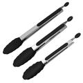 Kitchen pliers heat resistant cooking pliers set of 3 pieces stainless steel and BPA free silicone head very suitable for cooking barbecue 3 black silicone pliers