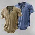 Multi Packs 2pcs Men's Henley Short Sleeves BrownBlue T shirt Tee Henley Shirt Tee Top Plain Daily Wear Vacation Polyester Spring Summer