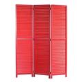 Benjara 67 Inch 3 Panel Shutter Screen Room Divider Fitted Slats Red