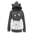 Womens Hooded Blouses Large Pocket for Pet Cat Hoodies Casual Womens Cat Sweater Animal Pouch Long Sleeve Hooded Top Blouse Pullover Black Womens Top Sweatshirt Traval Hooded Tops Spring Winter