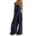 knqrhpse Jumpsuits For Women Wide Leg Pants For Women Dot Jumpsuit Summer Wide Print Pants Overalls Leg Sleeveless Bib Women s Pants For Women Navy L