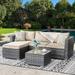 Outdoor Furniture Patio Sets Low Back All-Weather Small Rattan Sectional Sofa with Tea Table&Washable Couch Cushions Upgrade Wicker Silver Gray Rattan 3-Piece (Aegean Blue)