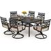 7 Pieces Heavy Duty Metal Patio Dining Sets with 6 Swivel Chairs (Cushion Included) and 1 Rectangular Metal Table with Umbrella Hole Outdoor Furniture for 6