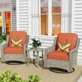 Ovios 3 Pieces Outdoor Furniture Wicker Patio Conversation Set with Rocking Swivel Chairs for Backyard