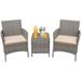 3 Pieces Patio Furniture PE Rattan Wicker Chair Conversation Set Brown and Beige 26.6x12.1x19.3 inches