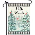 YCHII Hello Winter Cardinal Christmas Holiday Garden Flag Pine Trees Snowy Forest Red Cardinal Birds Seasonal Flag Double Sided Farmhouse Yard Flags for Outdoor Yard Lawn Decoration