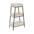 Benjara 34 Inch Plant Stand 3 Tier Tray White Wood Shelves Black Metal Frame