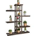 6-Tier Wood Plant Stand Vertical Flower Display Rack with Carbonized Fir Wood Space-Saving Organizer Shelf with 12 Placing Spots Indoor & Outdoor Space-Saving Storage Holder