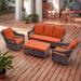 Belord Rattan Patio Sofa Set 5 Pieces Outdoor Patio Furniture Conversation Set Wicker 3-Seat Sofa & 2pcs Rattan Swivel Chairs & 2pcs Ottomans with Cushions Orange