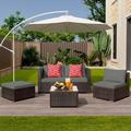 Aiho Outdoor Patio Sectional Furniture Sets 5 Pieces Patio Conversation Set Rattan Wicker Outdoor Sofa All Weather Garden Furniture Set with Glass Table (Grey)