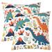 Colourful Dinosaur Pack Of 2 Throw Pillow Covers For Kids Boys Girls Cartoon Dino Pillow Covers Floral Grass Mountain Cushion Covers Wild Animal Decorative Pillow Covers Bedroom Decor 22x22 Inch