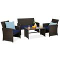 Best Choice Products 4-Piece Outdoor Wicker Patio Conversation Furniture Set w/ Table Cushions - Brown/Navy