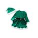 Canis Baby Girl Christmas Outfits Plush Trim Belted Dress + Santa Hat Set