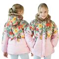 KYAIGUO Kids Girls Ccotton-Padded Jacket for Baby Hooded Winter Cotton Coats Slim Waist Cotton Clothes Casual Printing Warm Outerwear 3-12 Years