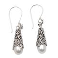 White Arabesque Dewdrop,'Sterling Silver and Cultured Pearl Dangle Earrings'