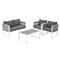 Merax Garten-Lounge-Set mit verzinktem Eisenrahmen, Gartenmöbel-Set aus Seil, verstellbare Füße, 4er-Set,Mit WPC-Tisch, Weiß+Grau