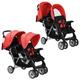 (red) vidaXL Tandem Stroller Steel Child Toddler Baby Pram Pushchair Baby Buggy