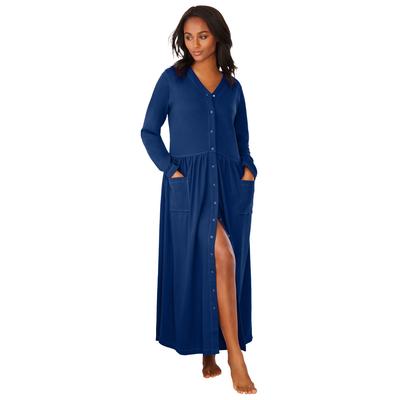 Plus Size Women's Long Snap-Front Knit Lounger by Only Necessities in Evening Blue (Size 4X)