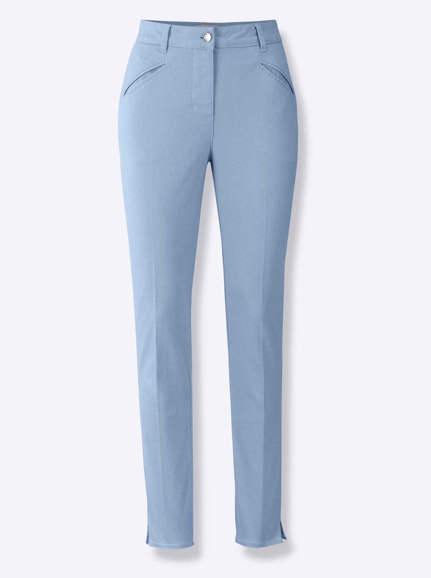 Stretch-Hose HEINE, Damen, Gr. 48, Normalgrößen, blau (bleu), 72% Baumwolle, 25% Polyester, 3% Elasthan, unifarben, 7/8-Länge, Hosen