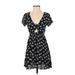 American Eagle Outfitters Casual Dress - A-Line V Neck Short sleeves: Black Floral Dresses - Women's Size X-Small