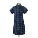 Max Studio Casual Dress - Shirtdress: Blue Grid Dresses - Women's Size X-Small