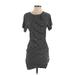 BCBGMAXAZRIA Casual Dress - Bodycon Crew Neck Short sleeves: Gray Print Dresses - Women's Size X-Small