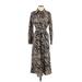 Zara Casual Dress - Shirtdress Collared 3/4 sleeves: Brown Zebra Print Dresses - Women's Size Small