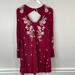 Free People Dresses | Free People Embroidered Red Peasant Mini Dress Sz Medium | Color: Cream/Red | Size: M