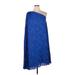 Banana Republic Cocktail Dress - Shift One Shoulder Long sleeves: Blue Solid Dresses - Women's Size X-Large