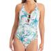 Jessica Simpson Swim | Jessica Simpson Tropical Print Double Crisscross Back Strap Swimsuit | Color: Green/White | Size: Xl