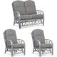 Desser Bali Grey Conservatory Furniture Set – 2 Seater Sofa & 2x Armchairs – Fully Assembled Luxury Indoor Real Cane Pole Chair & Settee Suite with UK Manufactured Cushions – Slate Fabric