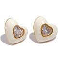 Anthropologie Jewelry | New Beautiful White Enamel Heart Diamond Stud Earrings | Color: Gold/White | Size: Os
