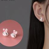 Anthropologie Jewelry | Anthro Cute Sleeping Rabbit With Eyelashes In 3d Pin Micro Earrings | Color: Pink/Silver | Size: Os