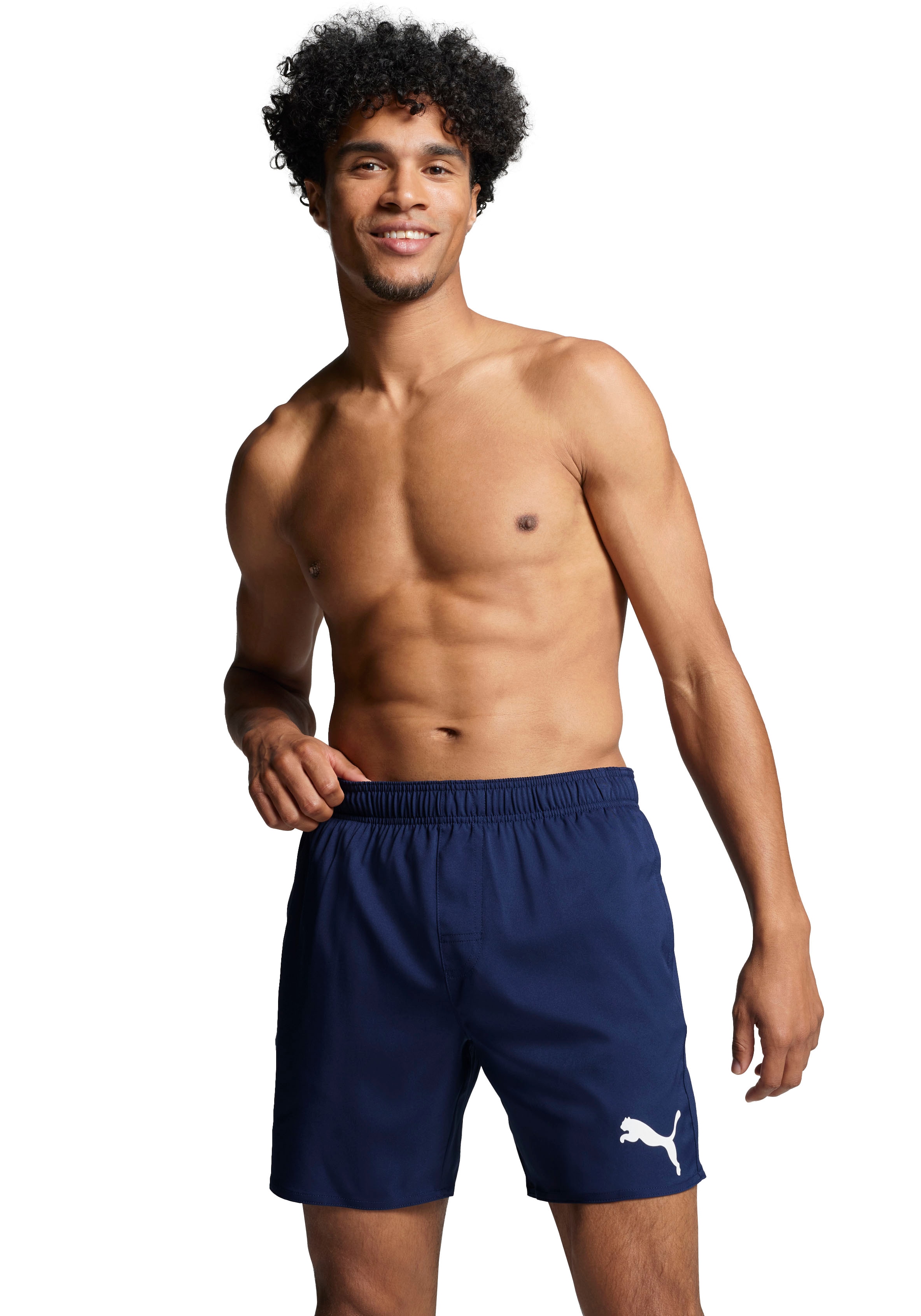 Badeshorts PUMA "PUMA SWIM MEN MID SHORTS", Herren, Gr. XL, N-Gr, blau (navy), Web, Polyester, unifarben, Badehosen, mit elastischem Bund, Seitentaschen Image