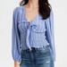 American Eagle Outfitters Tops | American Eagle Blue White Stripe Smocked Knot Tie Front Blouse Size Medium | Color: Blue/White | Size: M