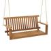 2-Seat Acacia Wood Porch Swing Bench with 2 Hanging Hemp Ropes