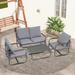 4 Piece Outdoor Patio Furniture Sets, Patio Conversation Set with Removable Seating Cushion, Courtyard Patio Set