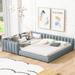Queen Size & Twin XL Size Upholstered Platform Bed with Headboard, PU Leather Mother & Child Grounded Bed Floor Montessori Bed