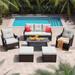 6-Piece Wicker Metal Outdoor Sectional Sofa with Reclining Backrest and Ottomans with Cushions