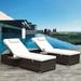 Outdoor Patio Chaise Lounge Chair, with PE Rattan and Reclining Adjustable Backrest and Removable Cushions Sets of 2