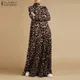 ZANZEA-Robe maxi léopard pour femme robe d'été imprimée pour femme manches longues col roulé