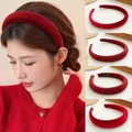 Fashion Simple Red Hairbands Elegant Handmade Wide Hair Hoop Washface Headdress for Women Girls Hair
