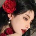 High end women's rose hair clip gentle women's red flowers show white and temperament hair clip hair